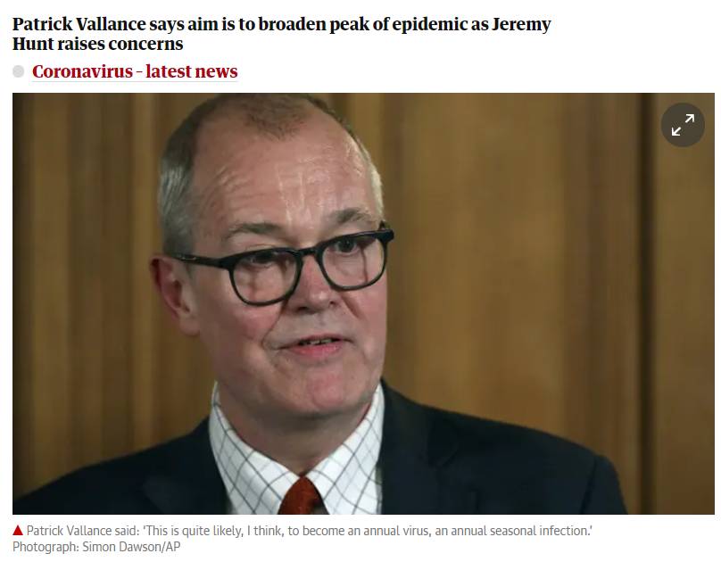 英政府首席顾问：英国政府旨在放宽病毒流行期 这样可以提高人群免疫力